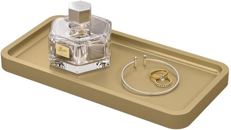 Weenson Gold Bathroom Vanity Tray for Countertop Makeup Perfume Jewelry Decor Candle Keys, Bamboo Kitchen Tray for Soap Dispenser Spice, Small Toilet Tray Nightstand 7.9" L x 4" W x 0.79" H