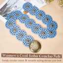 Western Leather Belts for Women Boho Waist Belt Cowgirl Disc Belts for Dress (Blue)