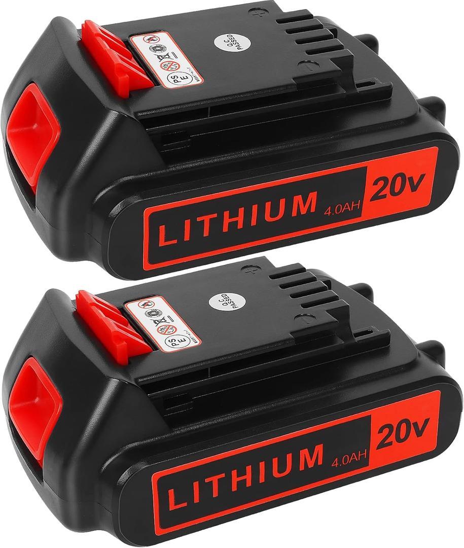 Battery 20v for BLACK+ DECKER Lithium: Batteries 20 Volt Max 4.0 ah Replacement Compatible with Cordless Power Tools XR Li- ion 2 Pack 20volt Drill LBXR20 LBXR2020 LBX20 LBXR2520