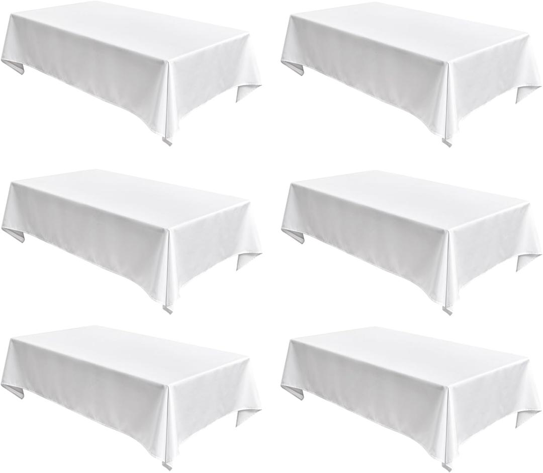 Fitable Faux Linen White Tablecloths for 8 Foot Rectangle Tables - 60 x 120 Inch - 6 Pack Fabric Textured Folding Table Clothes Faux Burlap Table Covers for Wedding, Party, Banquet, Birthday (60"x120" | 6 Pack)