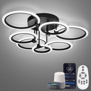 SEABLE Smart LED Ceiling Light, 7-Ring Modern Flush Mount Fixture, 130W Dimmable 3000K–6500K, WiFi Alexa & App Control, Black Ceiling Light for Living Room Bedroom Kitchen (31.8")