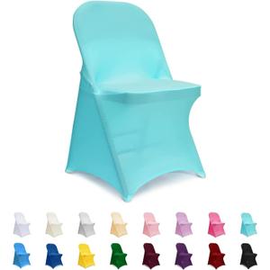 ManMengJi Spandex Chair Covers, 12 PCS Folding Chair Covers, Universal Fitted Chair Slipcovers for Wedding, Party, Banquet, Holidays, Celebration (Light Blue)