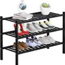 3 Tier Bamboo Shoe Rack Storage Organizer for Closet, Multifunctional Stackable Free Standing Shoe Shelf Organizer for Small Space,Entryway,Hallway,Bathroom 27"x11"x20" (Black, 3 Tier)