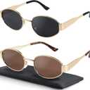 livho 2025 Trendy Oval Sunglasses - Stylish Polarized Shades for Everyday - Retro Metal Frames (Gold/Grey + Gold/Brown)