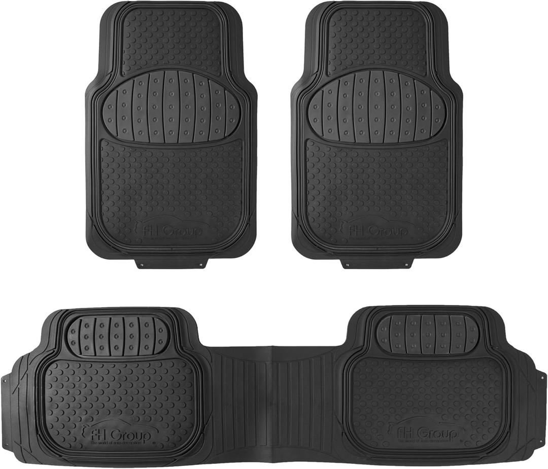 FH Group Automotive Floor Mats Climaproof for All Weather Protection Universal Fit Heavy Duty Rubber fits Most Cars, SUVs, and Trucks (Full Set Trim to Fit) Black
