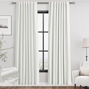 Nanspring Ivory Linen 100% Blackout Curtains 2 Panels Set Back Tab Rod Pocket Thermal Insulated Textured Black Out Curtains for Bedroom Living Room 52x80