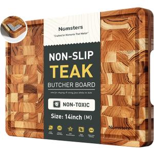 Teak Wood End Grain Cutting Board for Kitchen with Non-slip Feet, Heavy Duty Checkered Cutting Board Handcrafted Luxury Chopping Board for Cooking and Serving Wooden Butcher Block Non Toxic