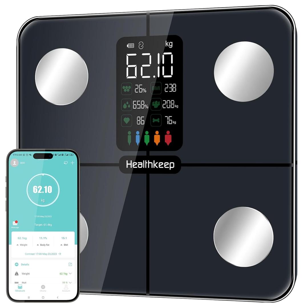 Smart Scale for Body Weight Large Display Digital Scales With BMI, Body Fat, Muscle Mass, Professional Accurate to 0.05lb Bathroom Scales With Bluetooth APP Body Metrics (4-lEectrode, Black)