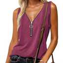 Halife Womens Tops Dressy Casual Half Zip V Neck Sleeveless Losse Fit Summer Lightweight Tank Tops Fuchsia XL