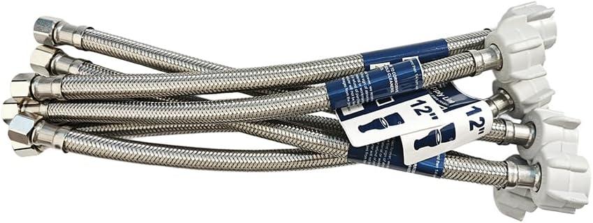 (6pcs 12 inch) PLUMBINGMASTER Toilet Water Supply Line,3/8" Comp x 7/8" BC Braided Stainless Steel Toilet Supply Line,Toilet Connector Hose with Anti-Leaking Brass Nut