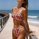 OWICA Women's 2 Piece Bikini Sets Floral Print High Cut Bathing Suits Cheeky Bandeau Beachwear Swimsuits for Women (M)