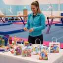 Aliceset 20 Pcs Gymnastics Clear Favor Bags With Handles Gymnastics Birthday Party Decorations Gymnast Gifts Bags for Team Coach Goodie Snack Candy, 8x8x3.15 inches