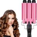 MODVICA 3 Barrel Curling Iron Wand 26mm Hair Waver Temperature Adjustable Ceramic Hair Curling Iron (Pink) (25mm)