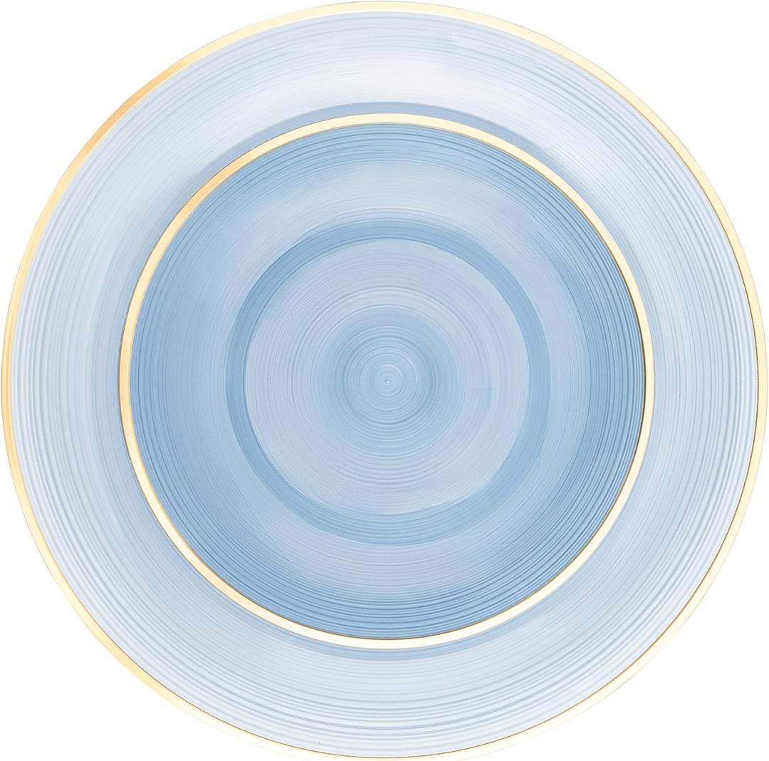 PLASTICPRO 64 Pieces Crystal Design Plastic Plates Combo Pack 7 inch and 10 inch Gold Rim Elegant Disposable Plates, Transparent Blue