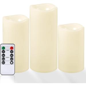 NURADA Large Waterproof Flameless Candles 6" 8" 10" x 4" - Outdoor Indoor LED Pillar Flickering Candle Battery Operated with Timer Remote for Patio Porch Lanterns - Ivory White Set of 3