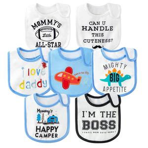 7Pcs Cotton Waterproof Baby Bibs Hook Loop Closure Newborn Bib Keepsake Baby Gift for Drooling Feeding Eating