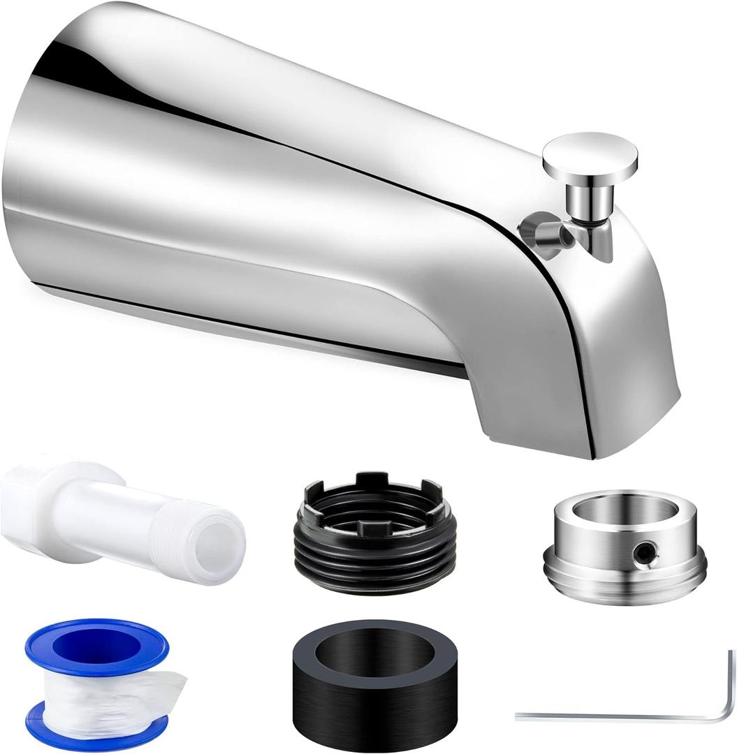 Dreyoo Tub Spout with Diverter, Tub Spout (Universal Fits 1/2" Copper Pipe, 1/2" IPS and 3/4" IPS), Bathroom Bathtub Faucet with Adapters and Hex Wrench (Chrome,Simple)