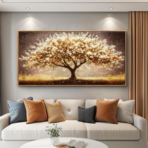 Large Canvas Abstract Golden Money Tree Painting Wall Decor for Living Room Restaurant Wall Art for Bedroom Office Corridor Decor Printing Artwork Pictures Home Decor 20x40 in Wood Frame