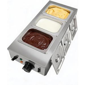 Commercial Food Warmer, 3 Tanks Chocolate Tempering Machine with Lid, Stainless Steel Electric Chocolate Melting Pot for Cheese Chocolate,1200 W