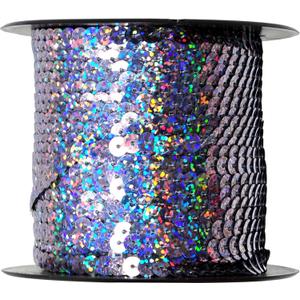Mandala Craft 6mm Flat Sequin Strip Holographic Pewter Sequins on a Roll - Holographic Pewter Sequin Trim by The Yard - 100 Yds String Metallic Sequin Strand for Crafts Sequin Fringe Sewing (6mm 100 Yards)