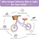 ACEGER 12" Kids Balance Bike with Basket, Toddler Bicycle for Early Learning Leg Strength and Steady Balancing, Durable Frame&Tool-Free Adjustable Seat, Gift Bike for 2-5 Kids, No Brake