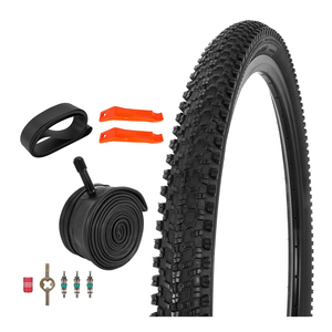 JIAYAN 24/26x1.95 Folding Replacement Bicycle Tires with Tire Levers and Tire Liners, 24''/26'' Mountain Bike Tire and Inner Tube for MTB Off-Road Bicycle