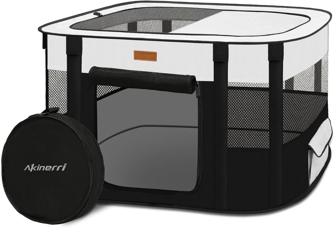 Dog Playpen - Foldable Cat Play Pens for Pubby, Kitten, Rabbit, Portable Pet Tent with Carring Bag for Indoor/Outdoor Travel Camping Black X-Large