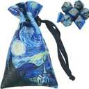 QIELIZI DND Dice Bag Pouch, PU Leather Dragon Dice Pouch Wih 7 Die Set Perfect for Dungeons and Dragons RPG D&D Dices, Coins and Accessories(Starry Sky)