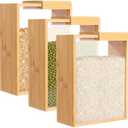 NIMBLOOM 3 Pcs Wooden Cereal Storage Boxes, 8.7 x 6.8 x 3.1 in Dry Food Dispenser with Slide Lid, Visible Window, Wood Food Storage Container for Kitchen, Pantry Organization