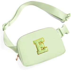 2 x Gitus Gifts for 8 9 10 11 12 Year Old Girls Belt Bag Fanny Pack Crossbody Bags with Initial Letter Patch Cute Stuff Birthday Gifts for Teen Girls Women Personalized Trend Stuff (Light Green-E)