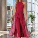 Allegra K Jumpsuit for Women Chiffon Sleeveless Halter Neck Wide Leg 2026 Dressy Casual Jumpsuits (L)