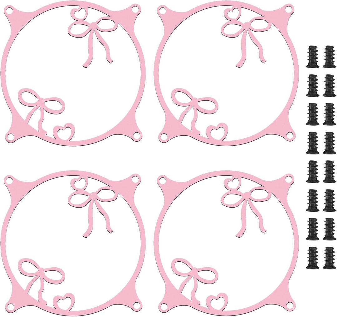 Lounsweer 4 Pcs 120mm Pink Bow Guard Fan Grill Metal PC Fan Grill Cover with Screws Cute Computer Accessories Coquettish PC Case Decor for Office Game Room Valentines Gift for Girls Women