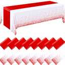 Tudomro 16 Pcs White and Red Disposable Plastic Tablecloths and Satin Table Runner Set 54x108 Inch Tablecloth 12x108 Inch Table Runners for New Year Wedding Birthday Baby Shower Graduation