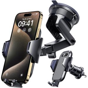 [True Military-Grade] Car Phone Holder VANMASS [Upgraded Strongest Suction & Clip] Cell Phone Mount for Dashboard Windshield Vent, Truck Accessories Cradle Stand for iPhone 16 Pro Max 15 14 13 Android (Black)