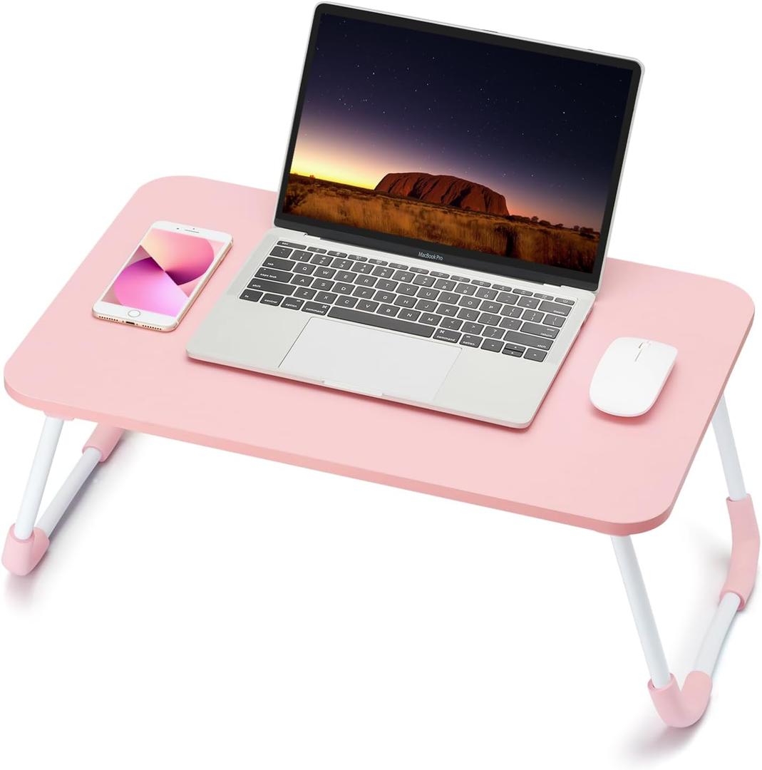 Ruxury Folding Lap Desk Laptop Stand Bed Desk Table Tray, Breakfast Serving Tray, Portable & Lightweight Mini Table for Sofa Couch Floor - Pink (Large)
