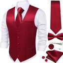 Men's Vest Tie Set Bow Tie Satin V-Neck Solid Colors Suit Waistcoat Cufflinks hanky Formal Wedding Business Tuxedo (Medium, Burnt Orange)