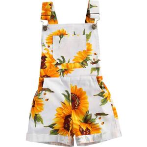 Ayalinggo Toddler Baby Girl Sunflower Print Overalls Shorts with Pocket Suspender Trousers Cute Summer Clothing Outfit, 5-6 Y
