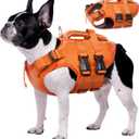 Kuoser Dog Life Jacket, High Flotation Reflective Dog Life Vest, Orange, M