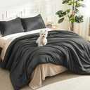 Litanika Black Comforter Set Queen Size, 3 Pieces Lightweight Solid Bedding Comforter Set, All Season Fluffy Bed Set (90x90In Comforter & 2 Pillowcases)