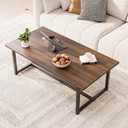 35.4" Rectangular Coffee Table for Living Room, Modern Industrial Style Coffee Table Center Table with Metal Frame for Small Space, Apartment, Office, Easy Assembly, Walnut