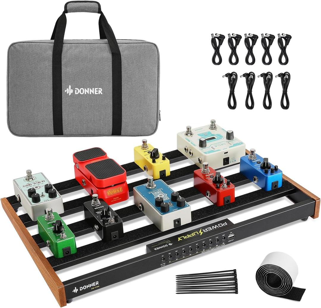 Donner Guitar Pedal Board with Built-in Power Supply, Aluminium Alloy Effects Pedalboard, DB-P300, 3.4Lb, 19.7 * 12.3 * 1.8"
