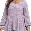 VOGRACE 3X Womens Tops Plus Size Loose Fit V Neck Shirts Winter Long Sleeve Pullover Cute Flowy Women'S Tunics Pink Grey