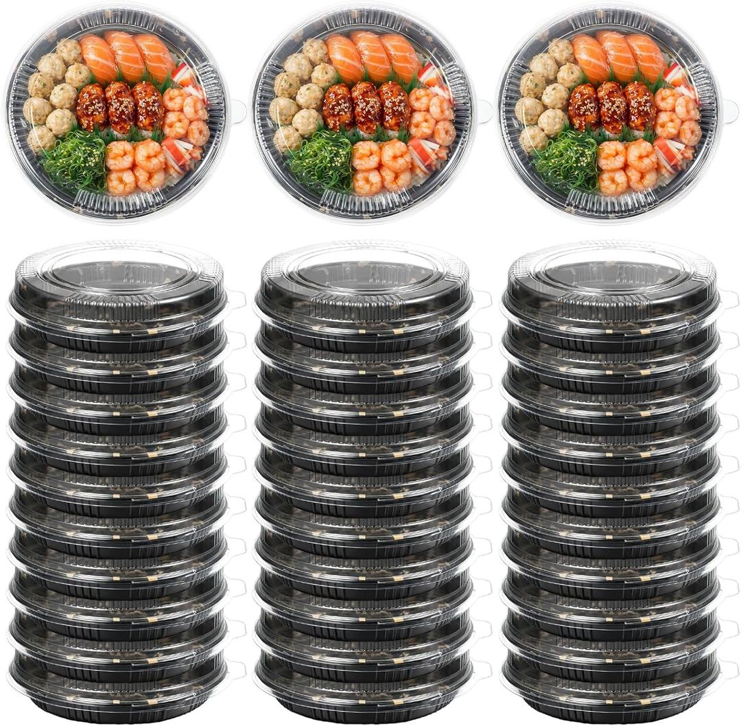30 Pack Plastic Catering Trays with Lids, Round 10 Inch Serving Tray with Lid, Disposable Large Fruit Sandwich Trays for Parties Takeout Food Catering Picnic