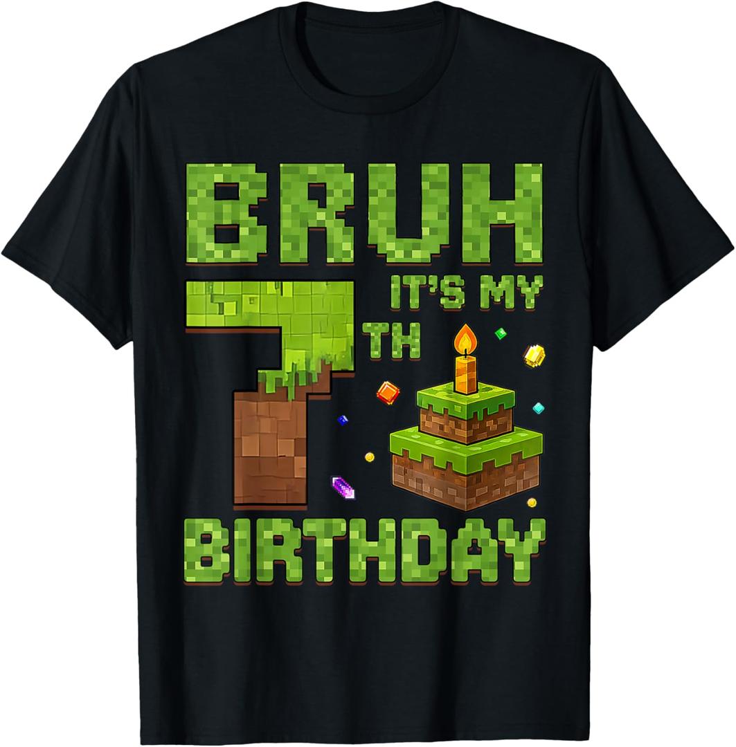 Funny Birthday Boy Bruh It's My 7th Birthday Game Pixel T-Shirt 116
