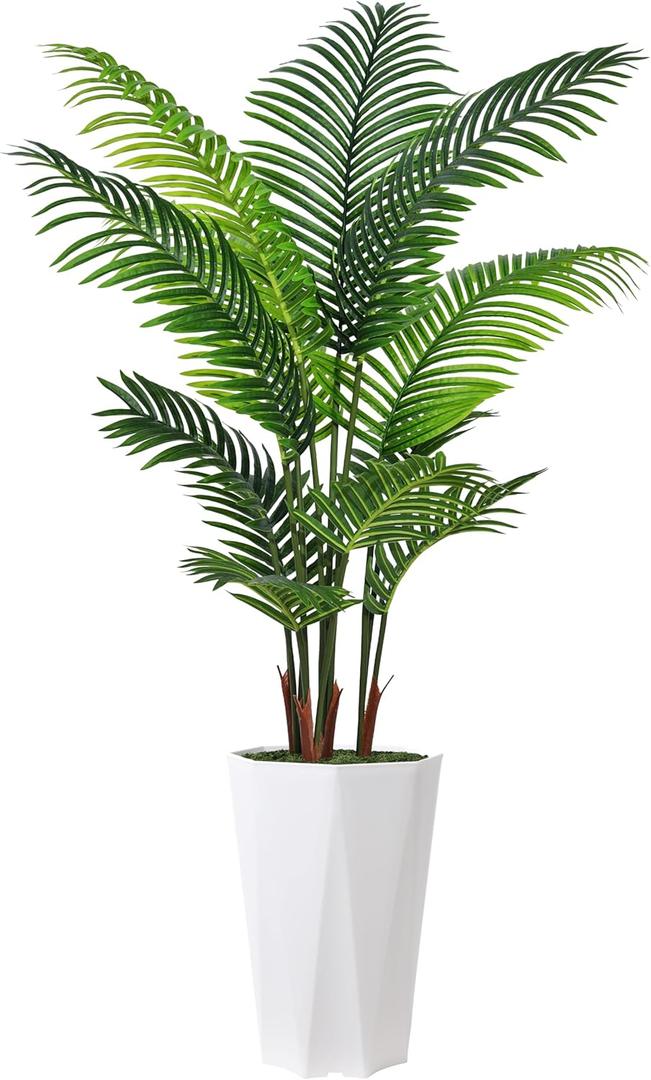 Artificial Palm Plant Indoor 5FT Fake Tree with White Diamond Planter Faux Tropical Areca Tall Fake Floor Plant in Pot Artificial Trees for Home Office Living Room Decor Indoor