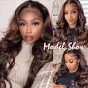 Aisaide Brown Highlight V Part Wig Body Wave For Black Women 24Inch Glueless Full Head Clip In Half Wig V Shape No Leave Out Wear and Go Highlighted Body Brown Wig for Women