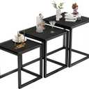 Nesting Table Set of 3 Side Tables, Modern Coffee Table Stacking End Table with Metal FrameBlack