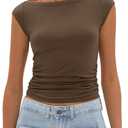 Darong Women's Summer Boat Neck Tops Cap Sleeve Slim Fitted Modal Basic Tee Trendy Casual Shirts (XS)