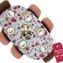 Covers For The Home Deluxe Elastic Edged Flannel Backed Vinyl Fitted Table Cover - Watercolor Floral Pattern - Round Oblong Oval - Fits Tables up to 48" W x 68" L