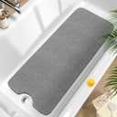 HITSLAM Non Slip Bathtub Mat 40 x 16 Inch, Extra Long Bath Mat for Tub, Soft PVC Loofah Shower Floor Mat with Drain, Quick Drying Bathroom Tub Mat for Wet Area, Without Suction Cup, Grey
